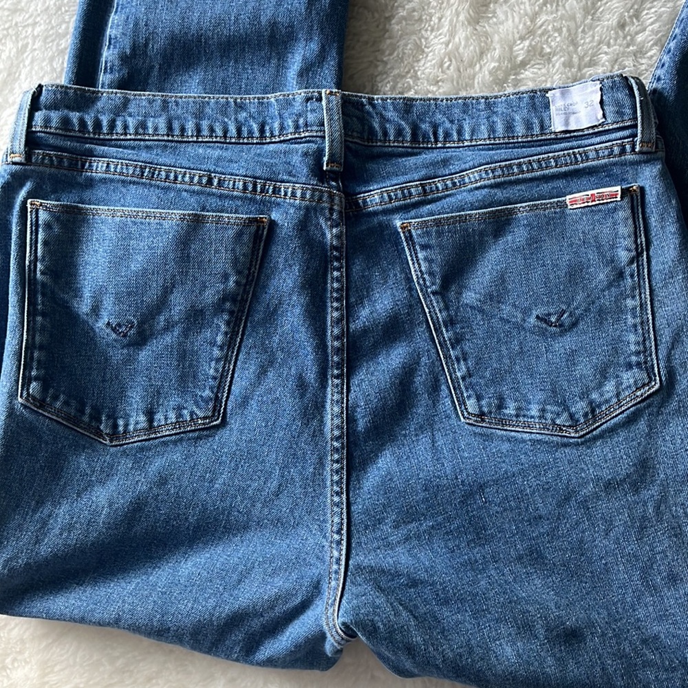 Hudson Riley Luxe Crop Relaxed Straight Raw Hem Button Fly Distressed Jeans 32 - Picture 11 of 15